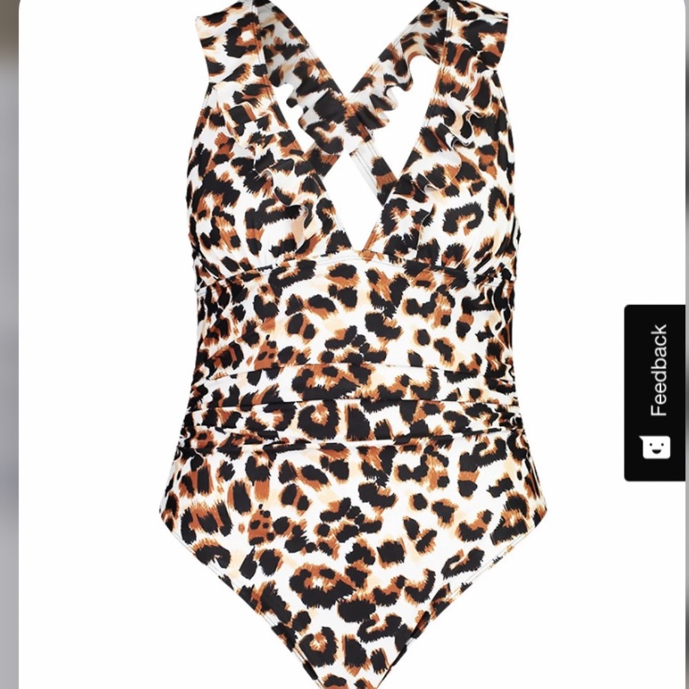 Boohoo Animal Ruffle Plunge Swimsuit NWT